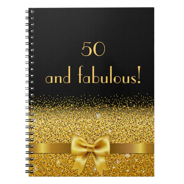 50 and fabulous black gold guestbook notebook (Front)
