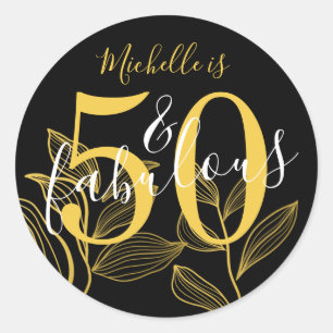 50 and Fabulous Black & Gold Modern  Classic Round Sticker