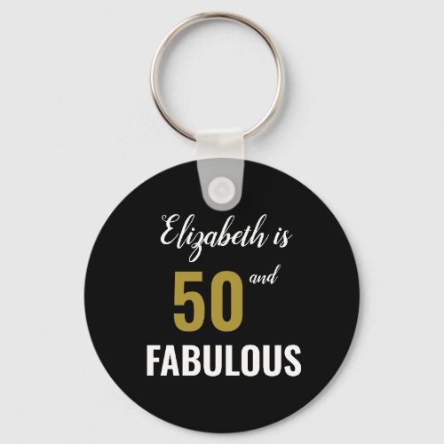 50 and Fabulous Black Gold Modern  Magnet Keychain