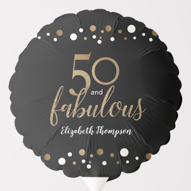 50 and fabulous black gold name party balloon (Front)