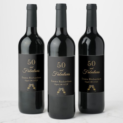 50 and fabulous black gold name wine label