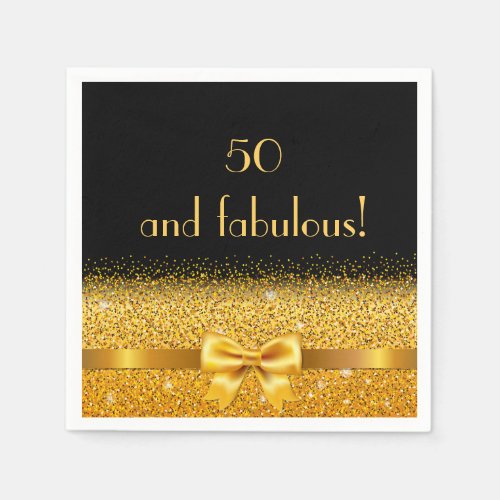 50 and fabulous black gold sparkle elegant napkins