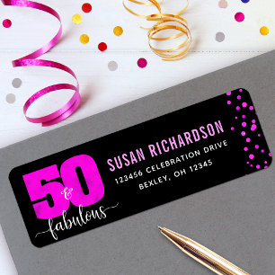 50 and fabulous black hot pink foil dots address label