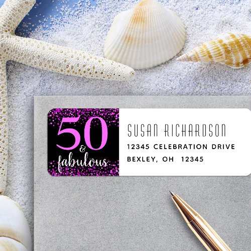 50 and fabulous black pink birthday modern address label