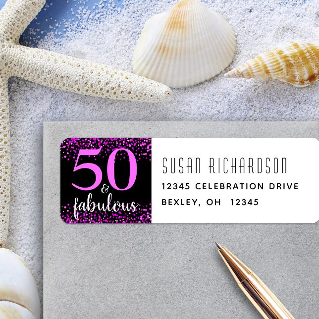 50 and fabulous black pink birthday modern address label (Creator Uploaded)