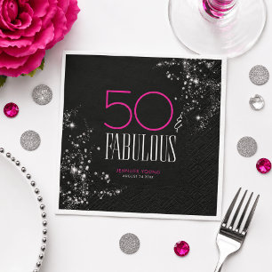 50 and Fabulous Black Pink Glam Sparkle Birthday Napkins