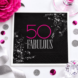 50 and Fabulous Black Pink Glam Sparkle Birthday Napkins