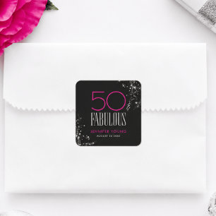 50 and Fabulous Black Pink Glam Sparkle Birthday Square Sticker