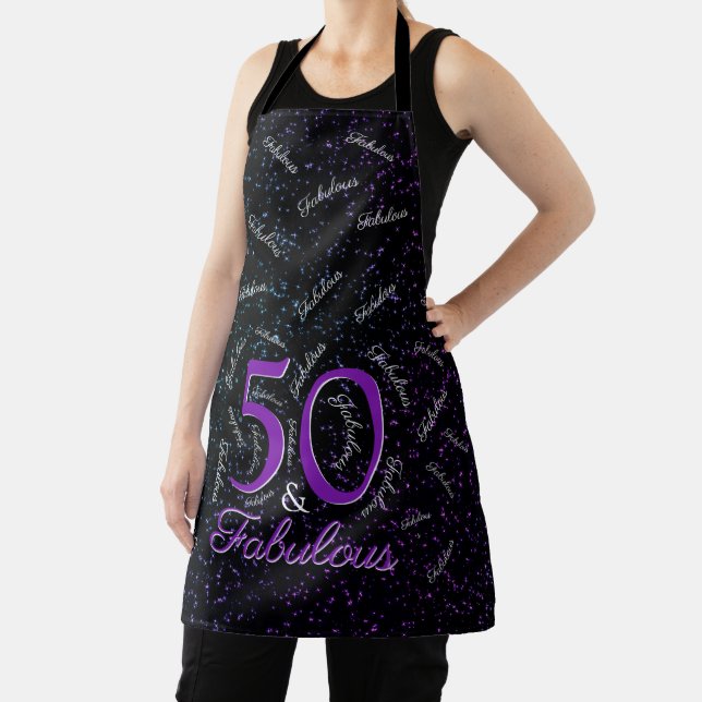 50 And Fabulous  Black Purple Elegant Birthday Apron (Insitu)