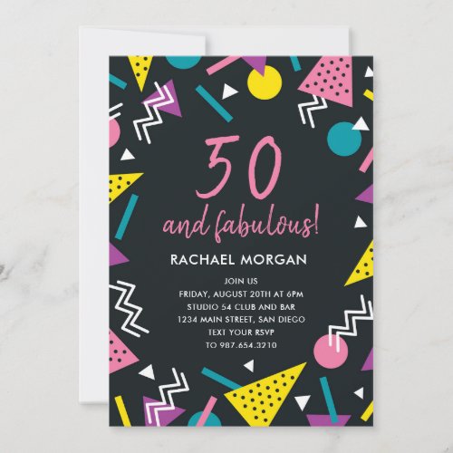 50 and Fabulous Black Retro Birthday Invitation