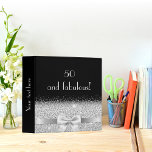 50 and fabulous black silver 3 ring binder<br><div class="desc">Elegant,  classic,  glamorous and feminine.  A silver colored bow with faux glitter and sparkle,  a bit of bling and luxury for a birthday.  Black background. On front the text: 50 and fabulous!  
Spine: template for your text.</div>