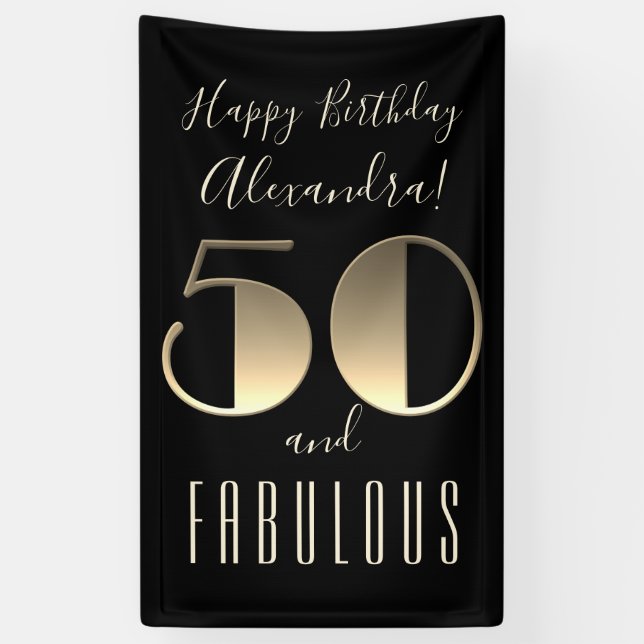 50 and Fabulous Black Typography 50th Birthday Banner (Vertical)