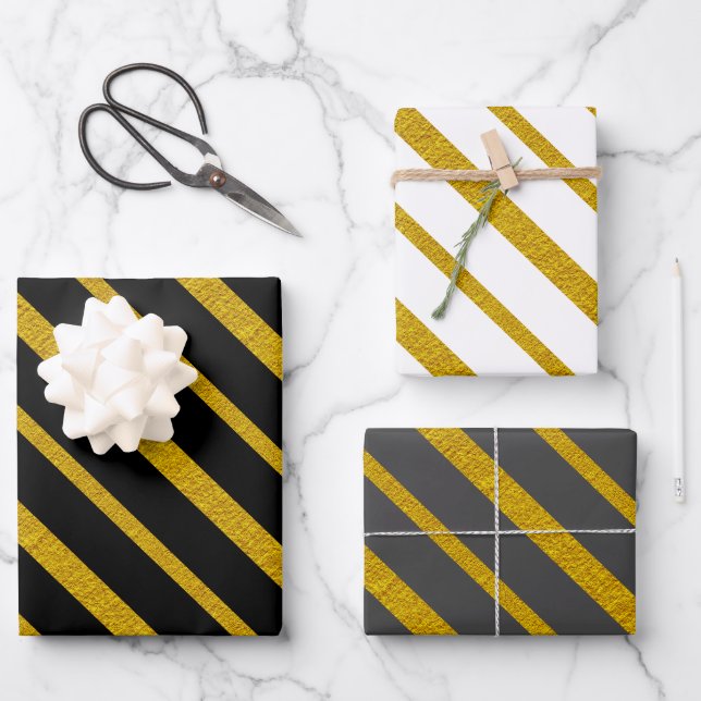 50 and Fabulous Black White Grey  and Gold Wrapping Paper Sheets (Front)