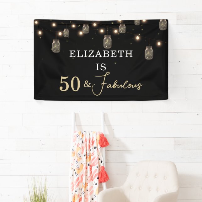 50 and Fabulous Black with String Lights Banner (Insitu)
