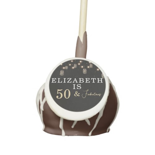 50 and Fabulous Black with String Lights Cake Pops