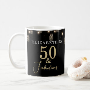 50 and Fabulous Black with String Lights Coffee Mug