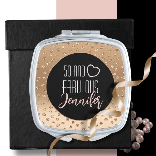 50 and Fabulous Bling Fancy 50th Gold Black Blush  Compact Mirror