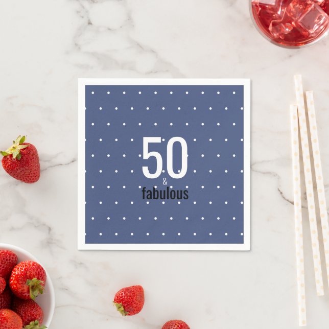 50 and Fabulous Blue Dots 50th Birthday Napkins (Insitu)