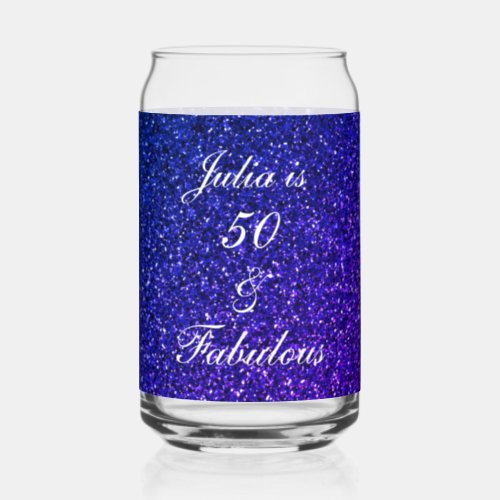 50 And Fabulous Blue Glitter Birthday Gift Favor Can Glass