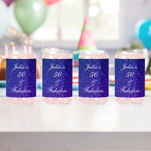50 And Fabulous Blue Glitter Birthday Gift Set Can Glass