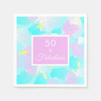 50 and fabulous blue pink floral Birthday Party Napkins