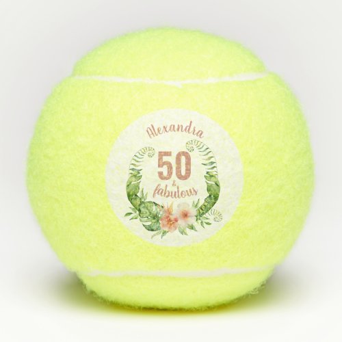 50 and fabulous blush pink 50th birthday party tennis balls