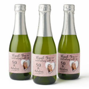 50 and Fabulous Blush Pink Birthday Favors Mini Sparkling Wine Label