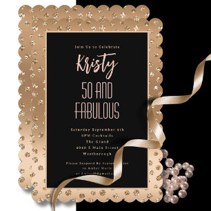 50 and Fabulous Blush Pink Black Scallop Birthday Invitation