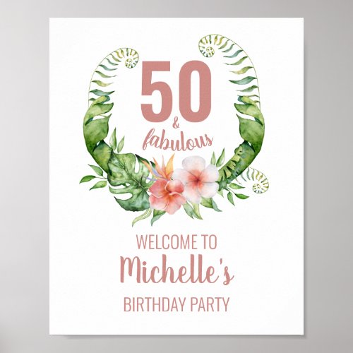 50 and fabulous blush pink elegant birthday party poster