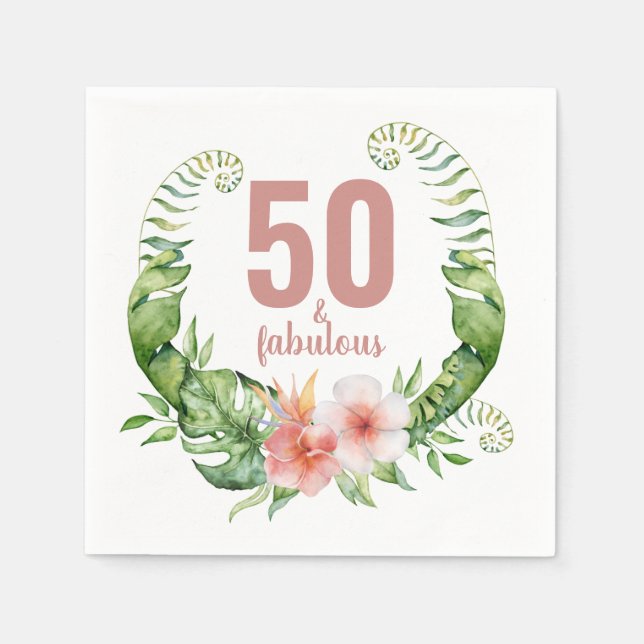 50 and fabulous blush pink script birthday party napkins (Front)