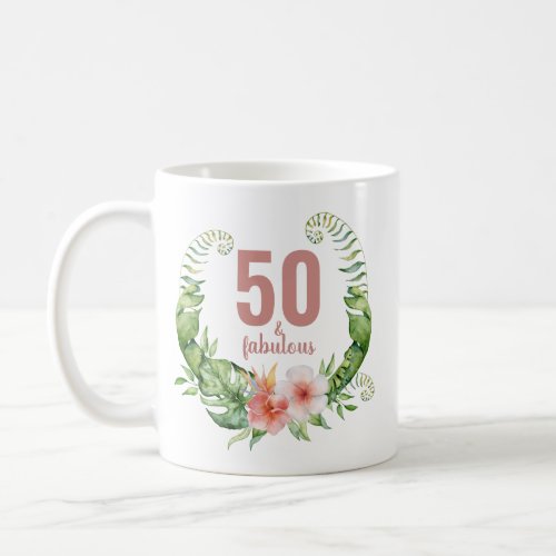 50 and fabulous blush pink script elegant birthday coffee mug