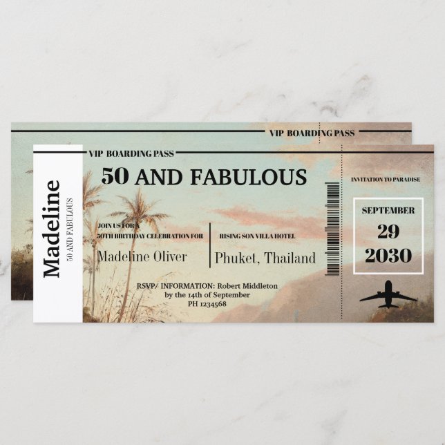 50 and Fabulous Boarding Pass Tropical Birthday (Front/Back)