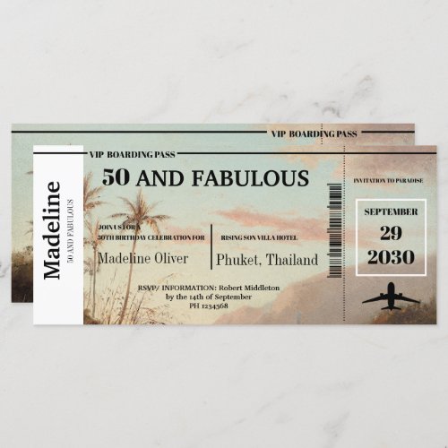 50 and Fabulous Boarding Pass Tropical Birthday