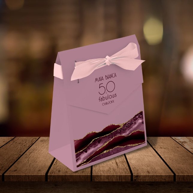 50 and Fabulous Burgundy Pink Agate 50th Birthday Favor Boxes (Creator Uploaded)