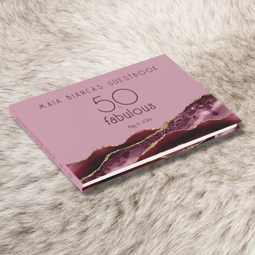 50 and Fabulous Burgundy Pink Agate Guest Book