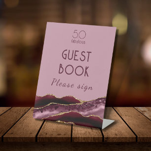 50 and Fabulous Burgundy Pink Agate Pedestal Sign