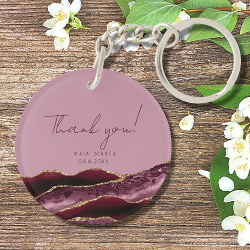 50 and Fabulous Burgundy Pink Thank You Keychain
