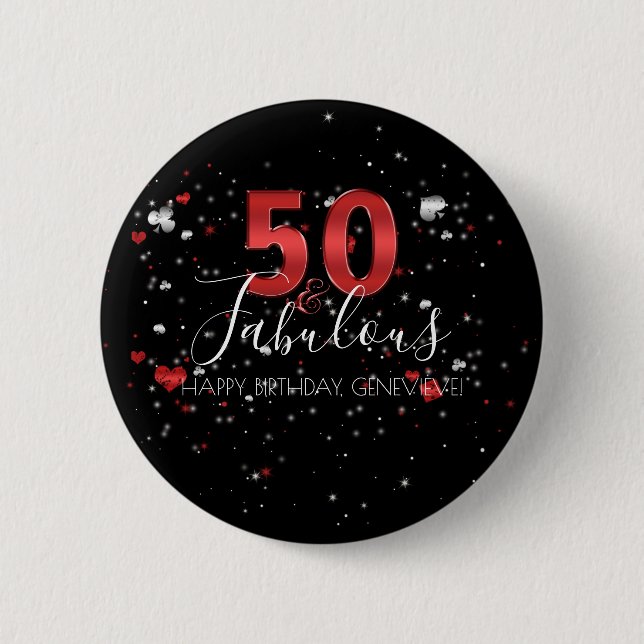 50 and Fabulous | Casino Vegas Birthday Button (Front)
