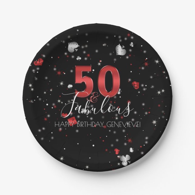 50 and Fabulous | Casino Vegas Birthday Paper Plates (Front)