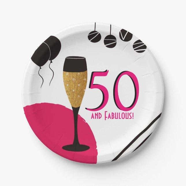 50 and Fabulous Champagne Flute Paper Plates (Front)