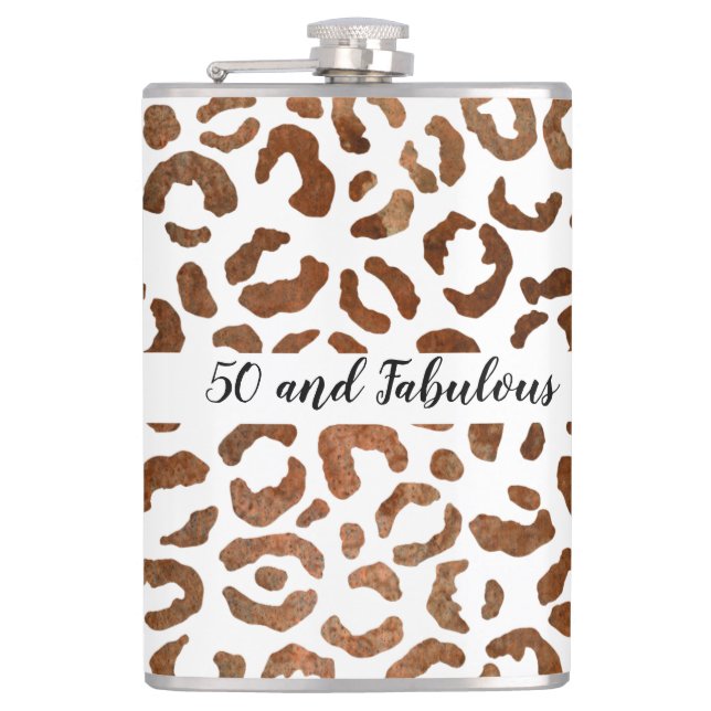 50 and Fabulous Cheetah Print Abstract Flask (Front)