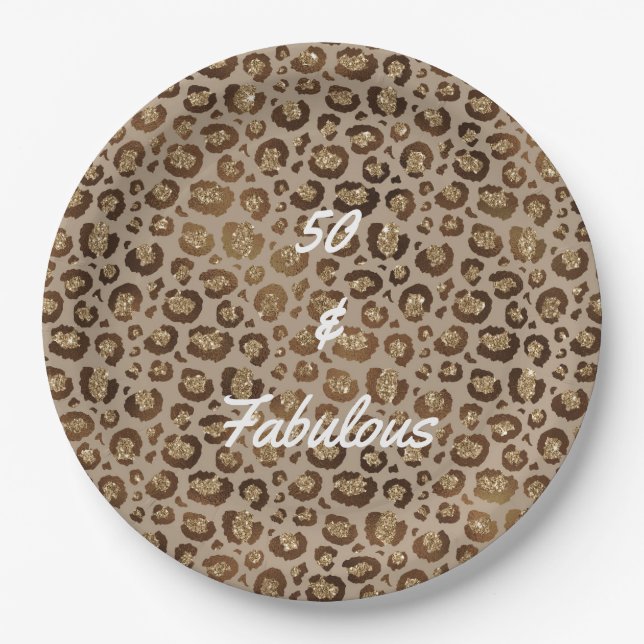50 and Fabulous Cheetah Print Paper Plates (Front)