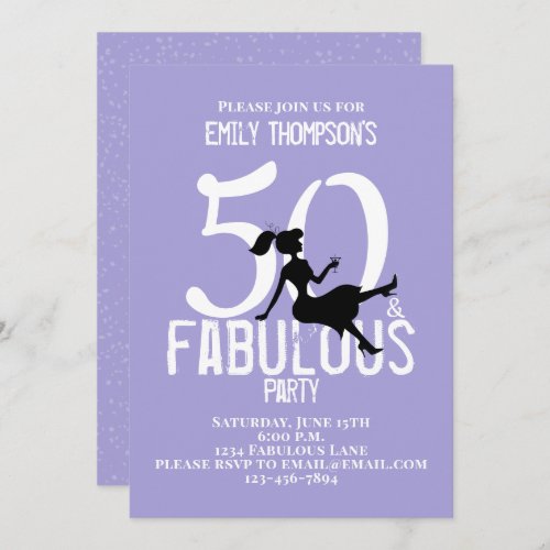 50 and Fabulous Chic Cute Party Girl Silhouette  Invitation