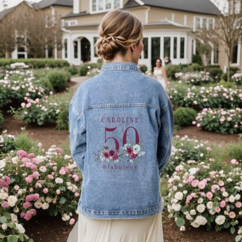 50 and fabulous chic floral 50th birthday  denim jacket