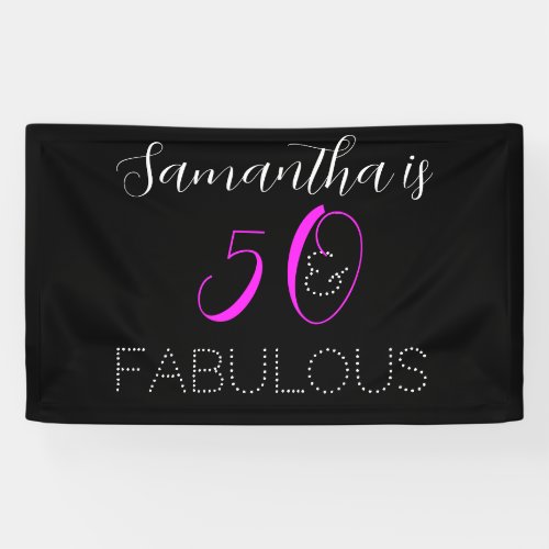 50 and fabulous Chic Hot Pink Black 50th Birthday Banner