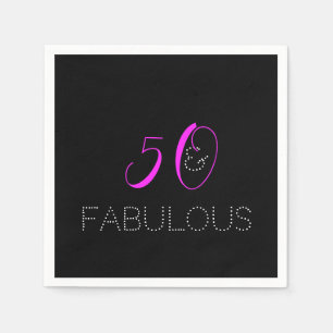 50 and fabulous Chic Hot Pink Black Birthday Napkins