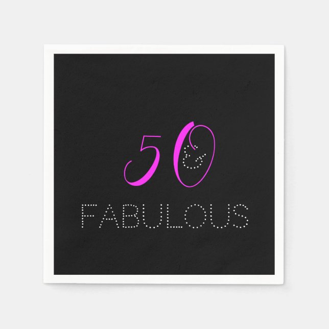 50 and fabulous | Chic Hot Pink Black Birthday Napkins (Front)