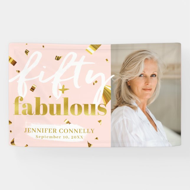 50 and Fabulous Chic Pink 50th Birthday Banner (Horizontal)