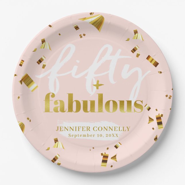 50 and Fabulous Chic Pink 50th Birthday  Paper Plates (Front)