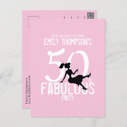 50 and Fabulous Chic Pink Party Girl Silhouette  Postcard